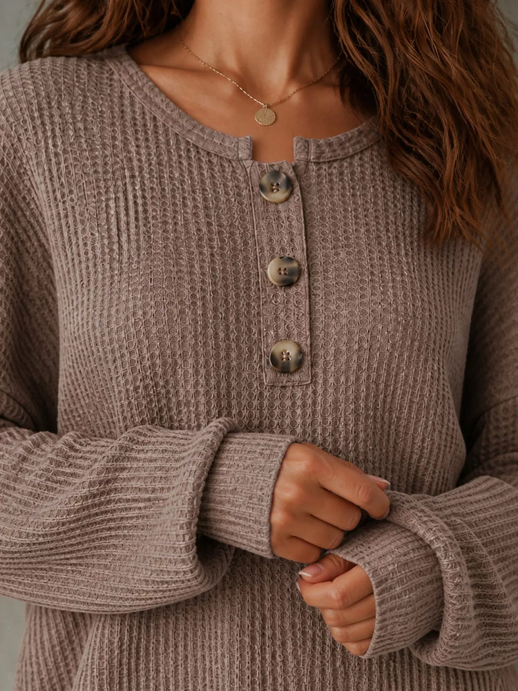 Button Detail Dropped Shoulder Knit Top