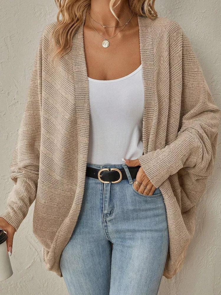 Casual Open Front Batwing Sleeve Ribbed Knit Cardigan
