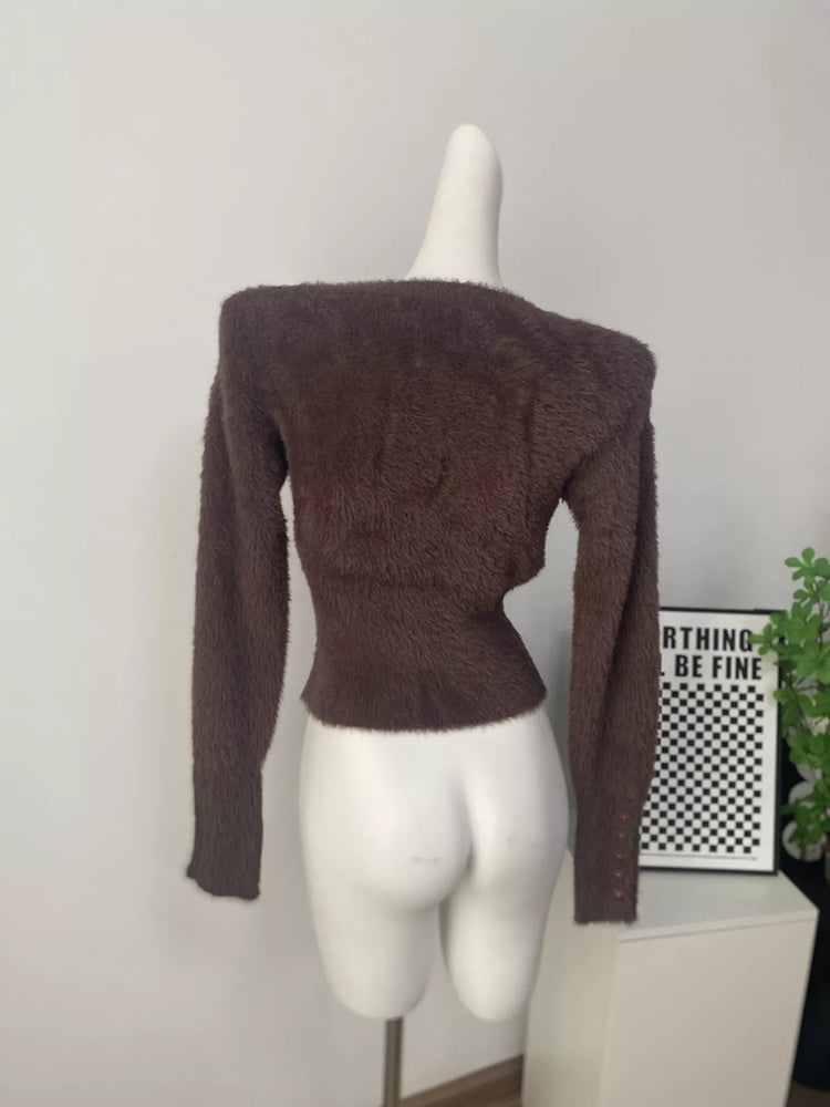 Soft Fuzzy Button-Down Cropped Cardigan