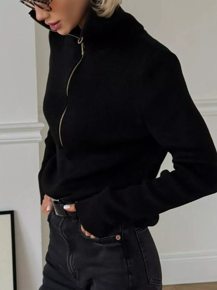 Ribbed Knit Quarter-Zip Sweater