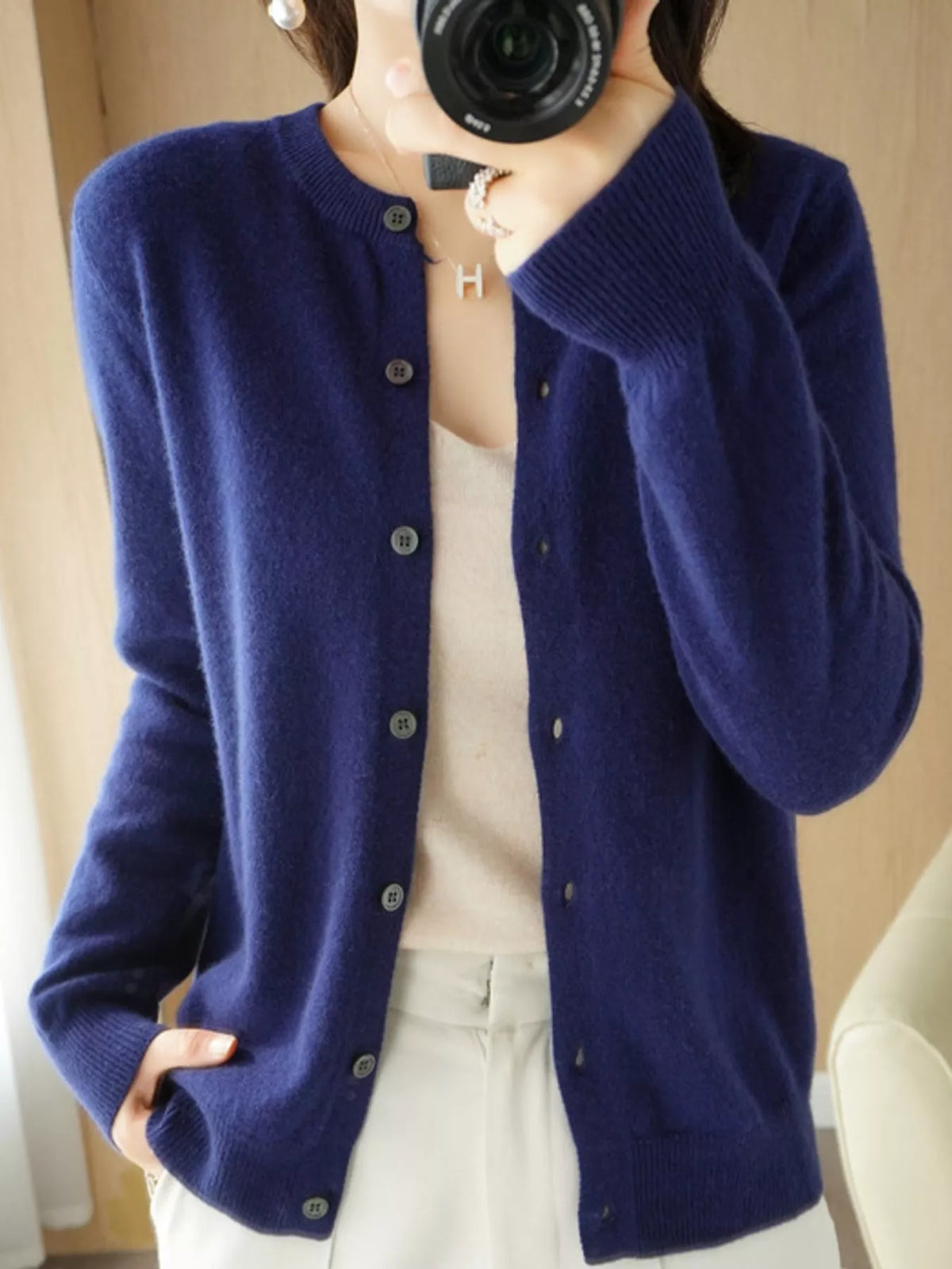 Classic Crew Neck Knit Cardigan