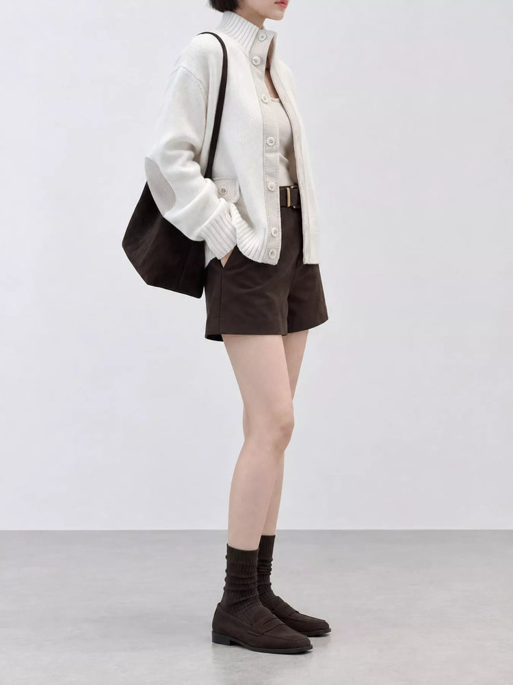 Ribbed-Knit Mock Neck Cardigan