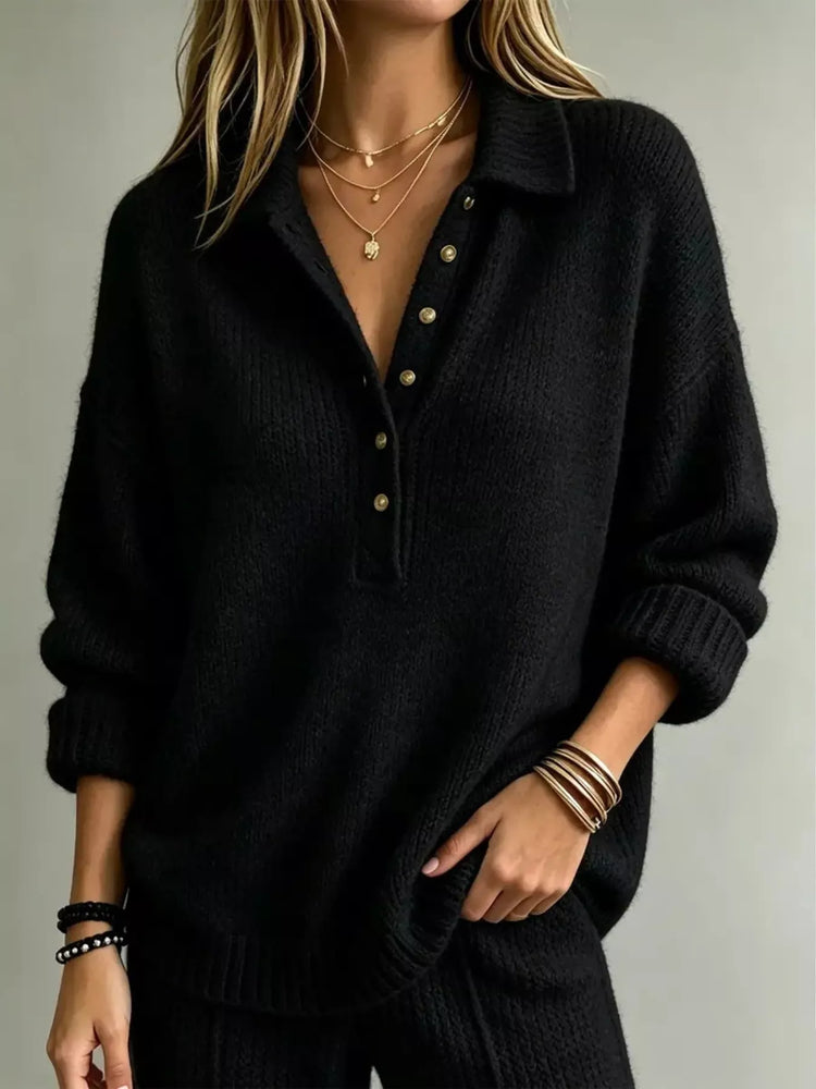 Full Size Button Detail Dropped Shoulder Sweater Plus Size
