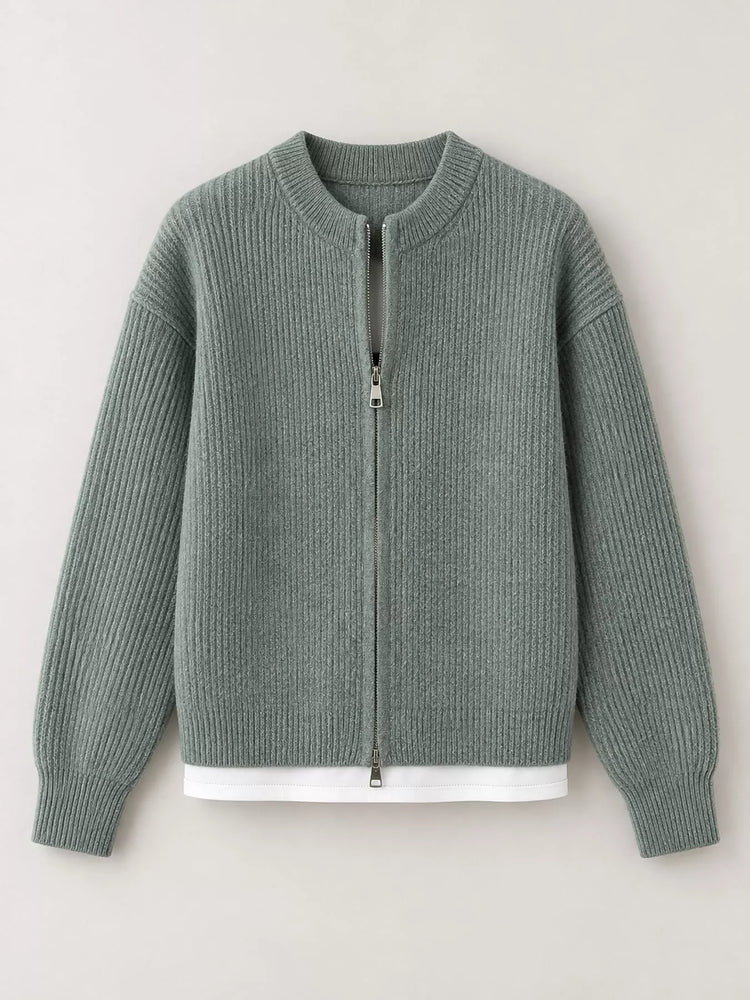 Zip Up Dropped Shoulder Cardigan