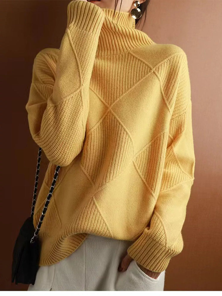 Full Size Diamond Pattern Turtleneck Sweater Plus Size