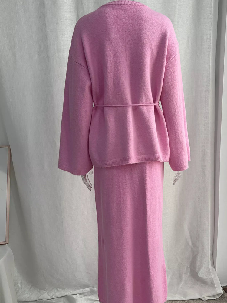 Waist-Tie Detail Sweater and Maxi Skirt Set