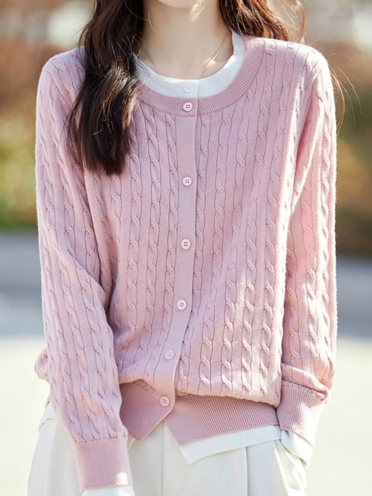 Cable-Knit Button-Down Cardigan
