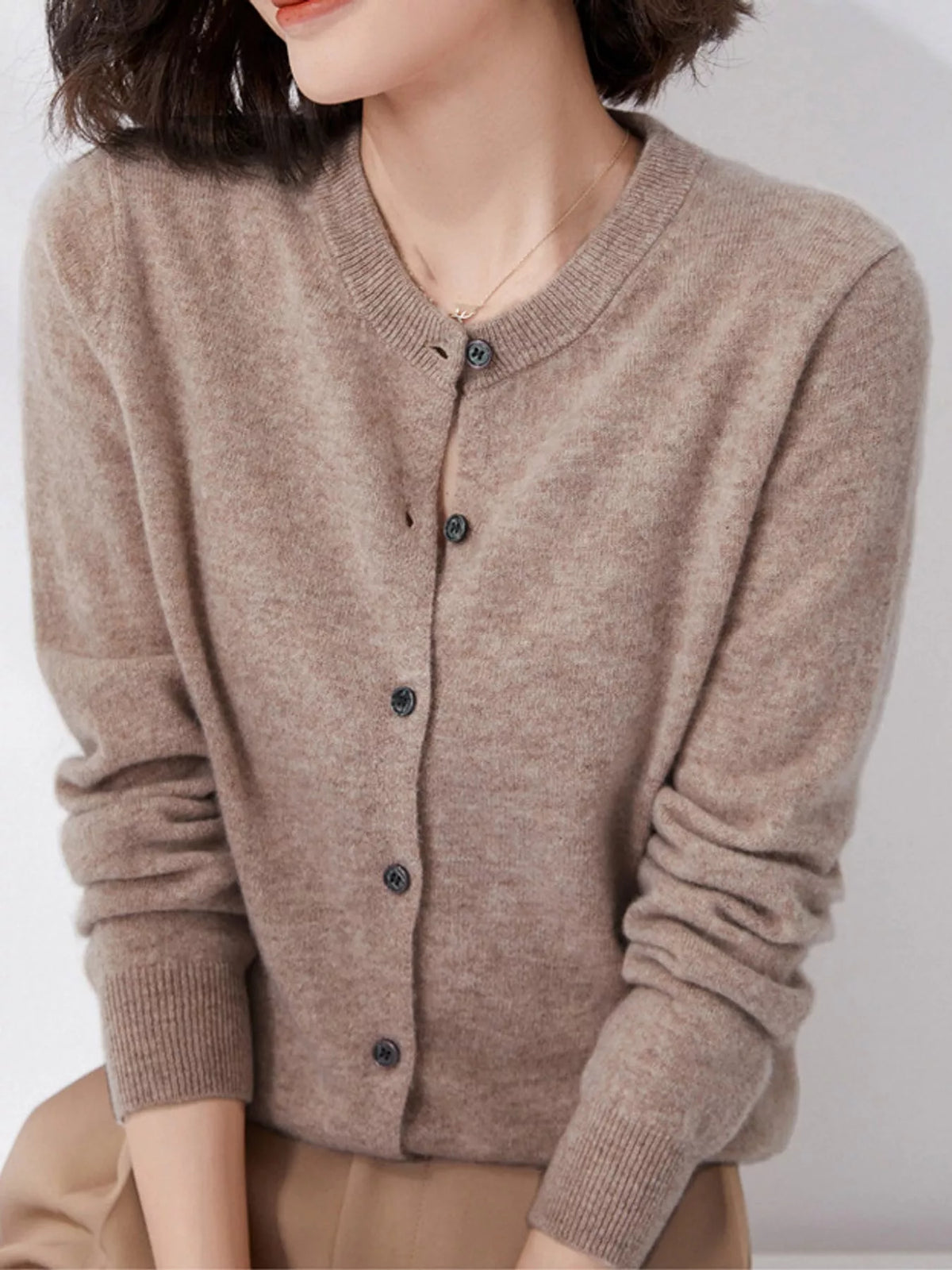 Crew Neck Button-Down Cardigan