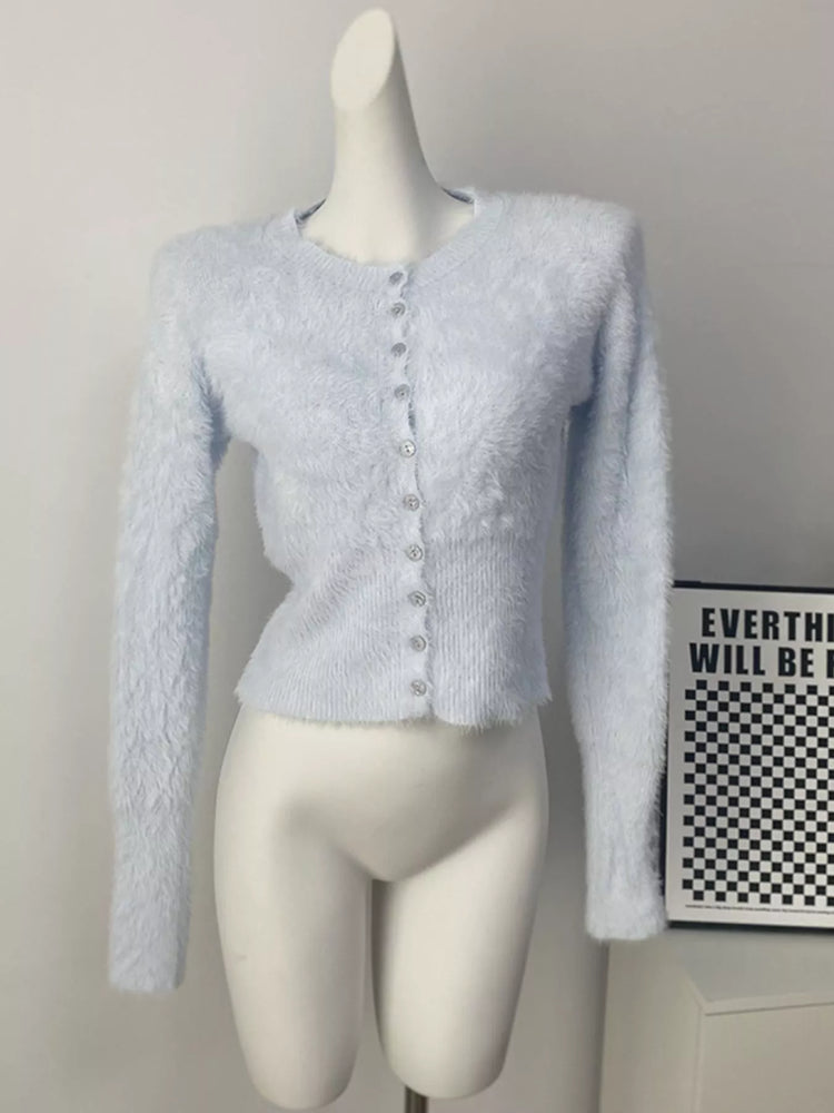 Soft Fuzzy Button-Down Cropped Cardigan