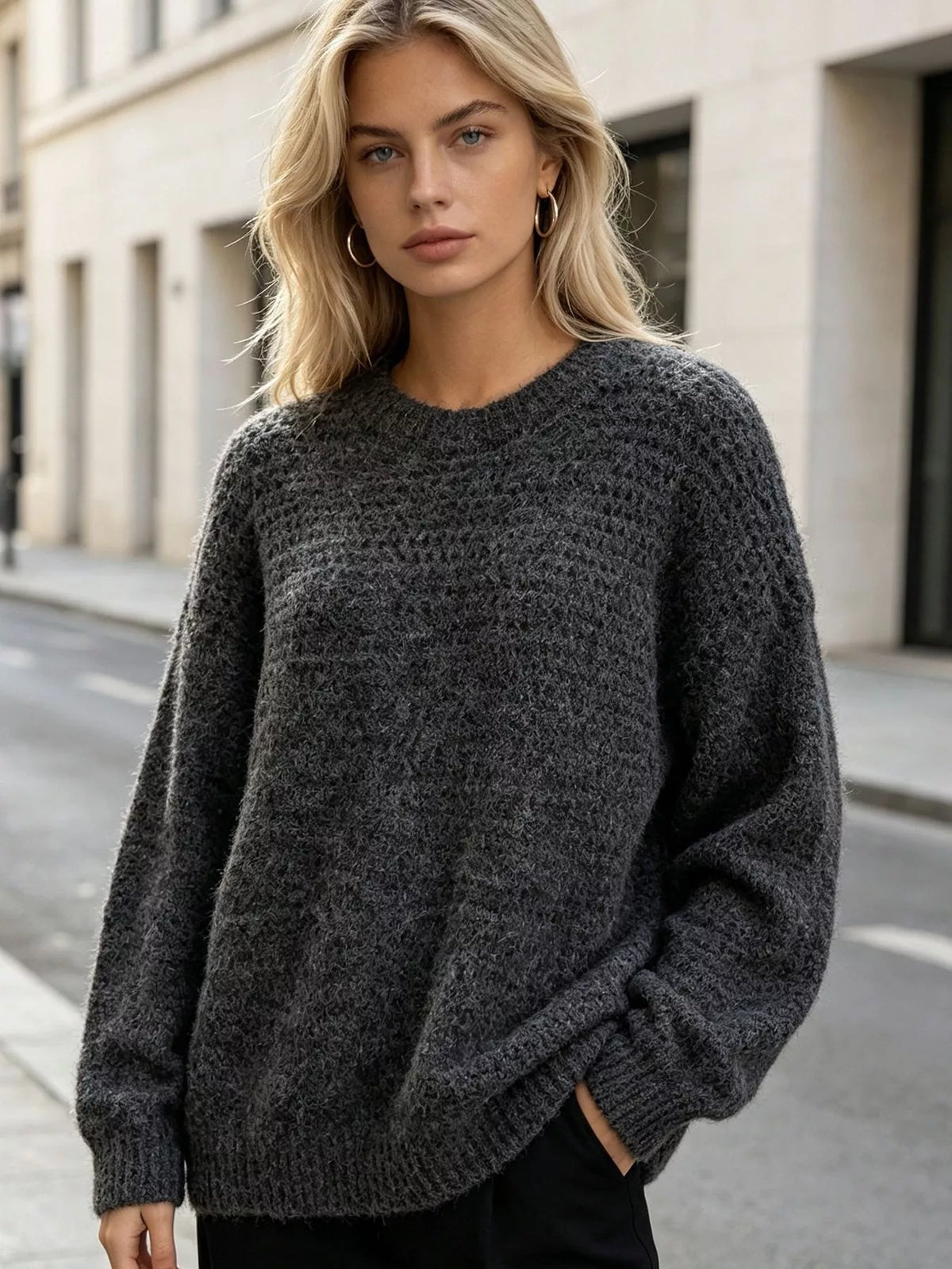 Round Neck Drop Shoulder Sweater