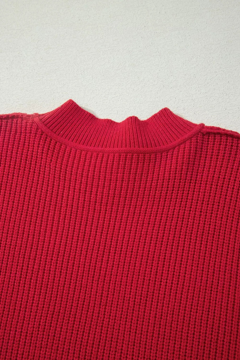 Long Sleeve Ribbed Knit Stand Neck Regular Fit Sweater