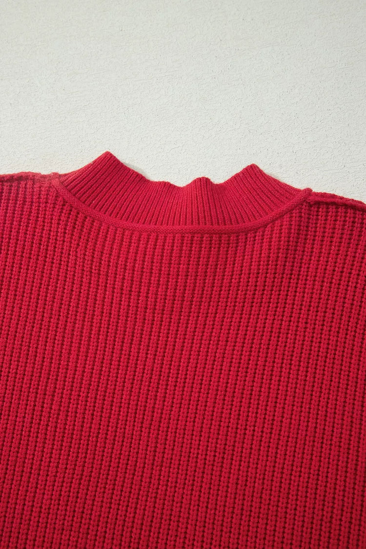 Long Sleeve Ribbed Knit Stand Neck Regular Fit Sweater