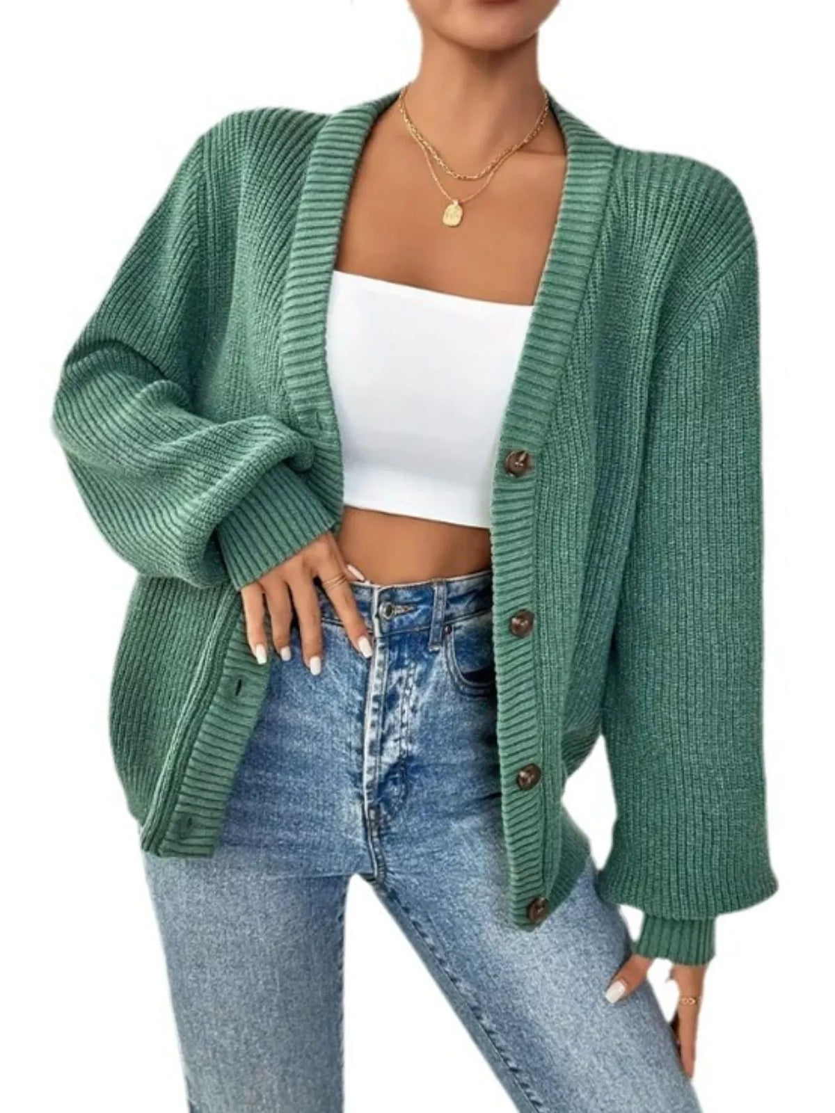 Button Front V-Neck Cardigan