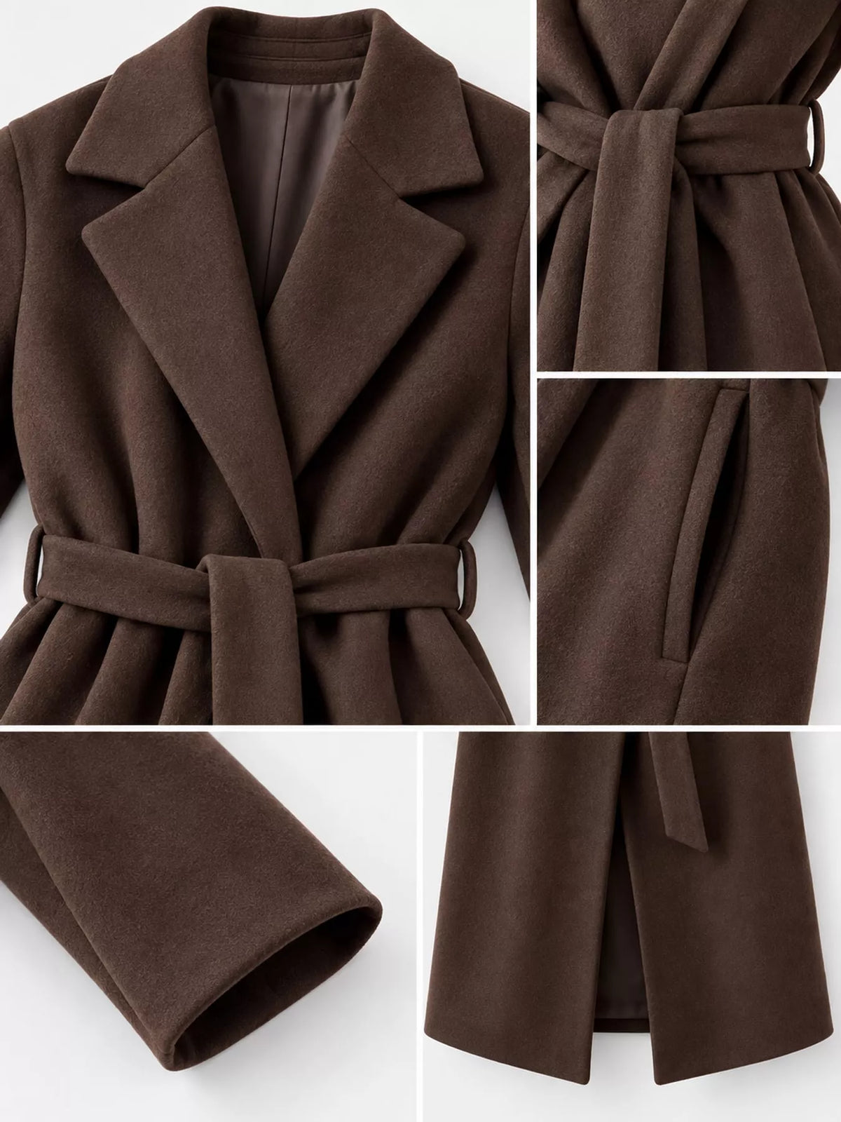 Lapel Collar Long Sleeve Belted Coat