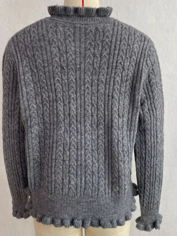 Cable-Knit Ruffle-Trim Cardigan
