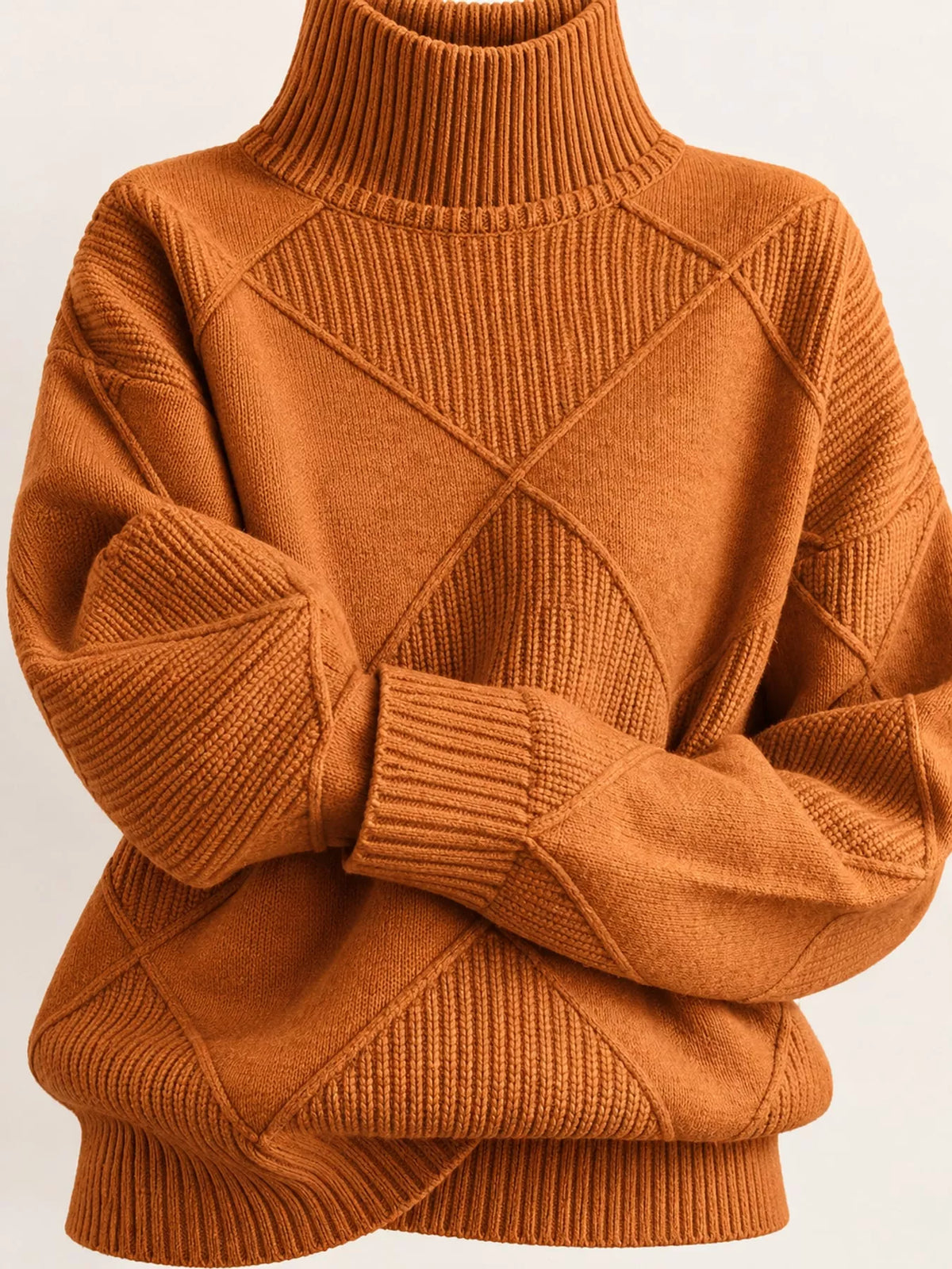 Full Size Diamond Pattern Turtleneck Sweater Plus Size