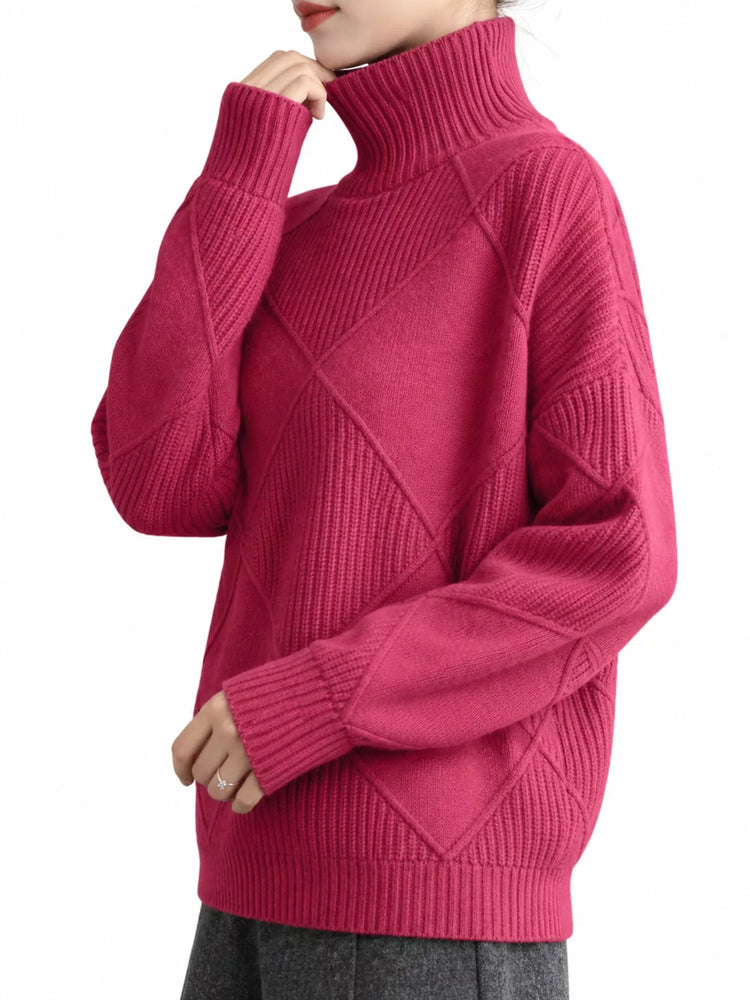 Full Size Diamond Pattern Turtleneck Sweater Plus Size