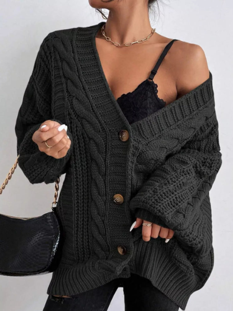 Cable Knit Button-Down Cardigan