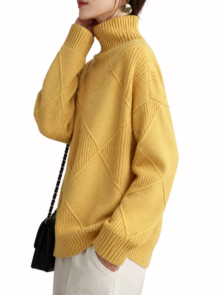 Full Size Diamond Pattern Turtleneck Sweater Plus Size