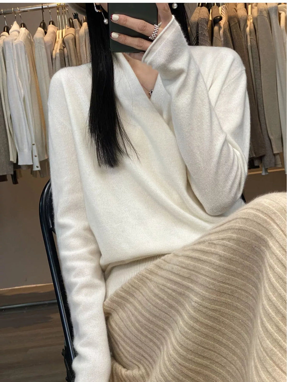 Wrap-Front Long Sleeve Sweater