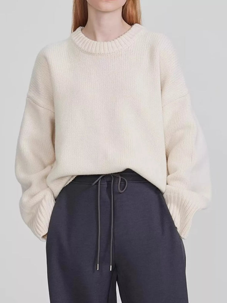 Round Neck Dropped Shoulder Sweater