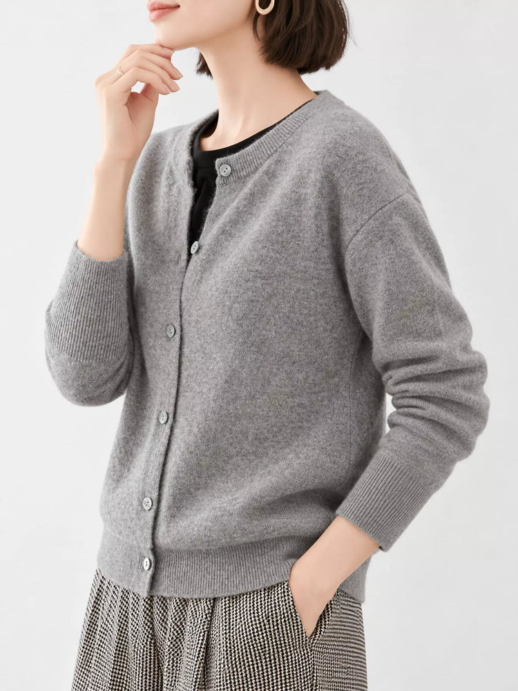 Crew Neck Button-Down Cardigan