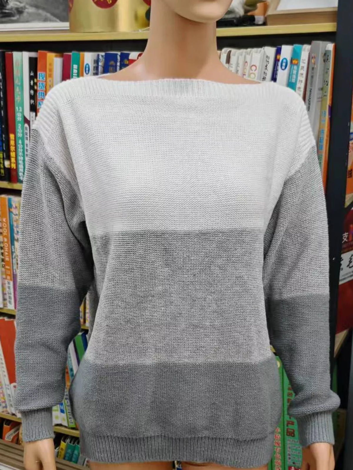 Full Size Color-Block Boat Neck Sweater Plus Size