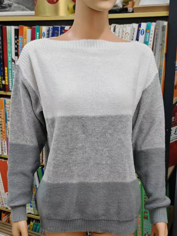Full Size Color-Block Boat Neck Sweater Plus Size