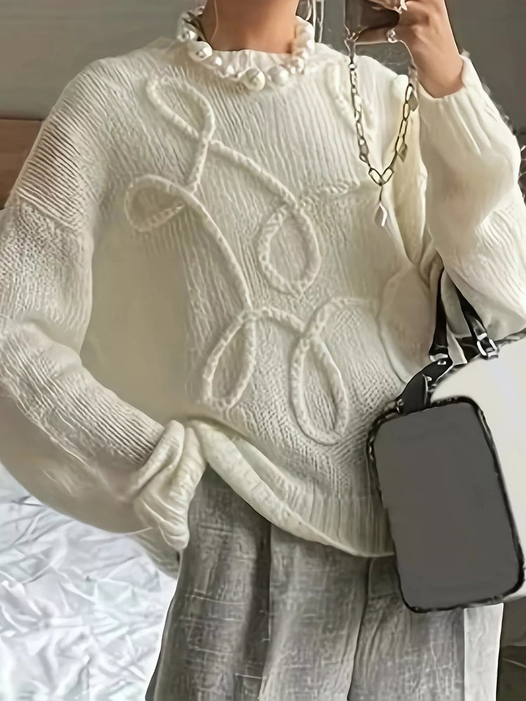 Plus Size Drop Shoulder Textured Sweater with Embossed Rope Detail