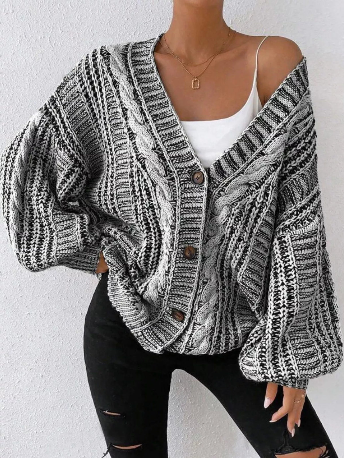 Chunky Cable Knit Button-Down Cardigan