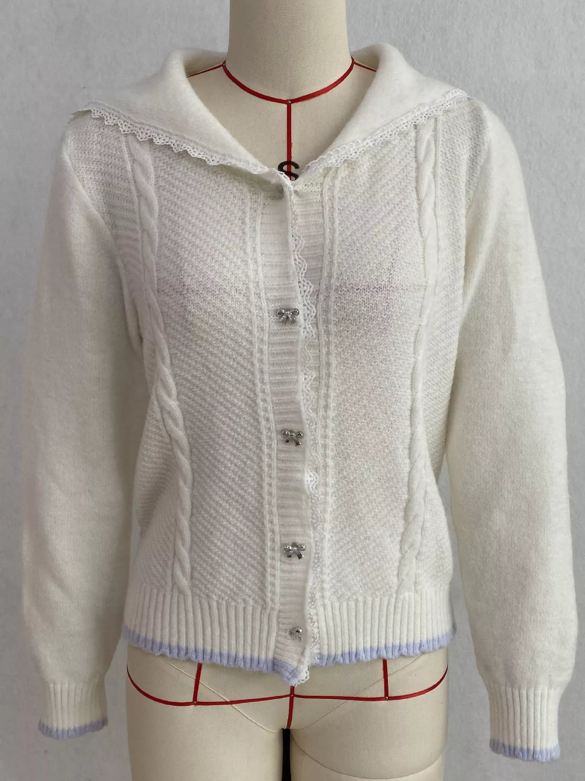Cable-Knit Cardigan with Lace Trim