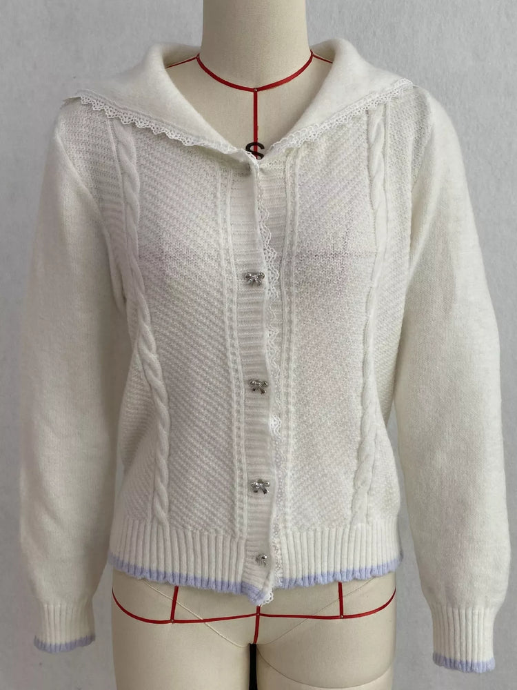 Cable-Knit Cardigan with Lace Trim