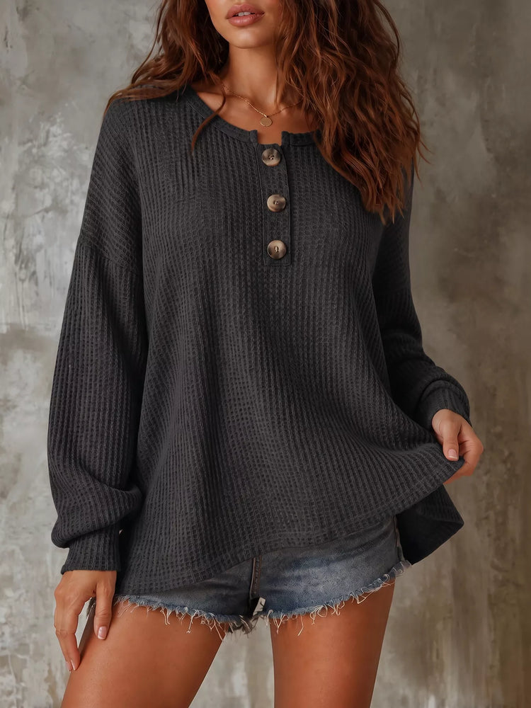Button Detail Dropped Shoulder Knit Top