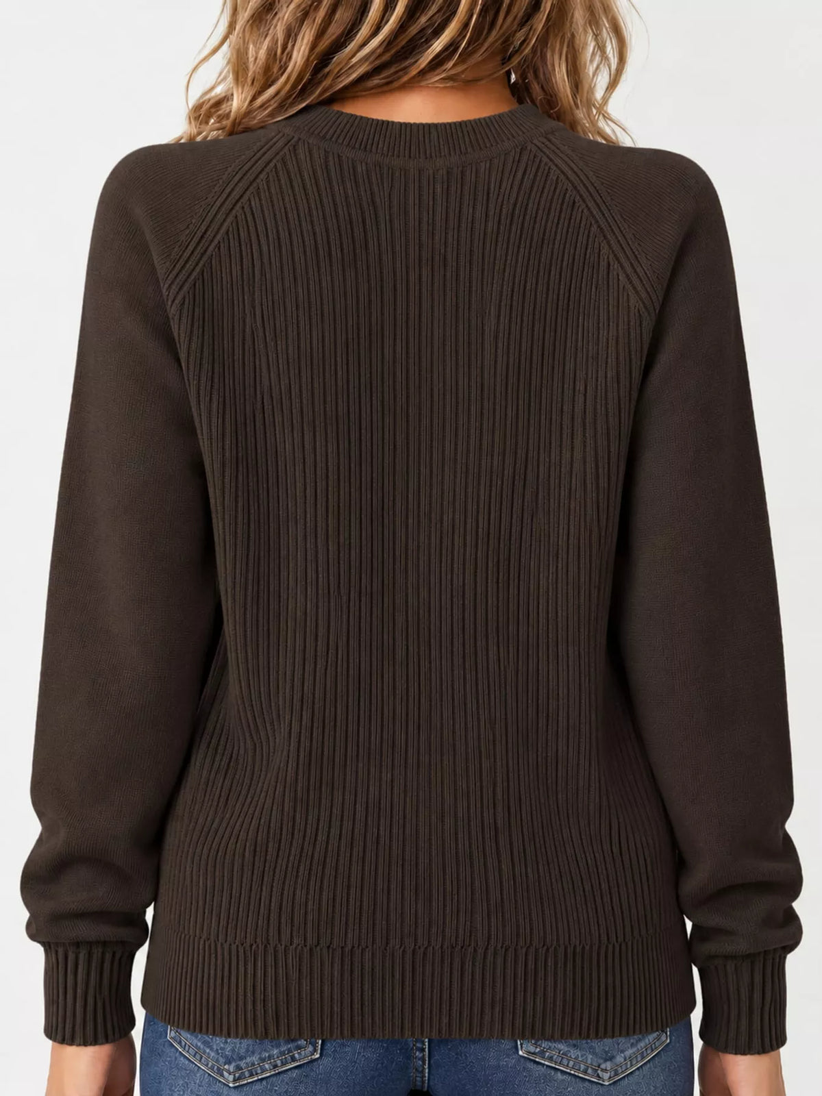 Full Size Ribbed Knit Raglan Sleeve Sweater Plus Size