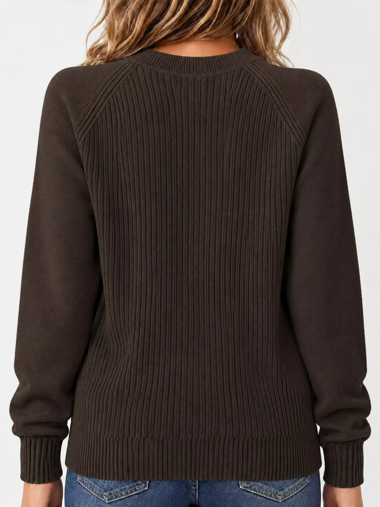 Full Size Ribbed Knit Raglan Sleeve Sweater Plus Size