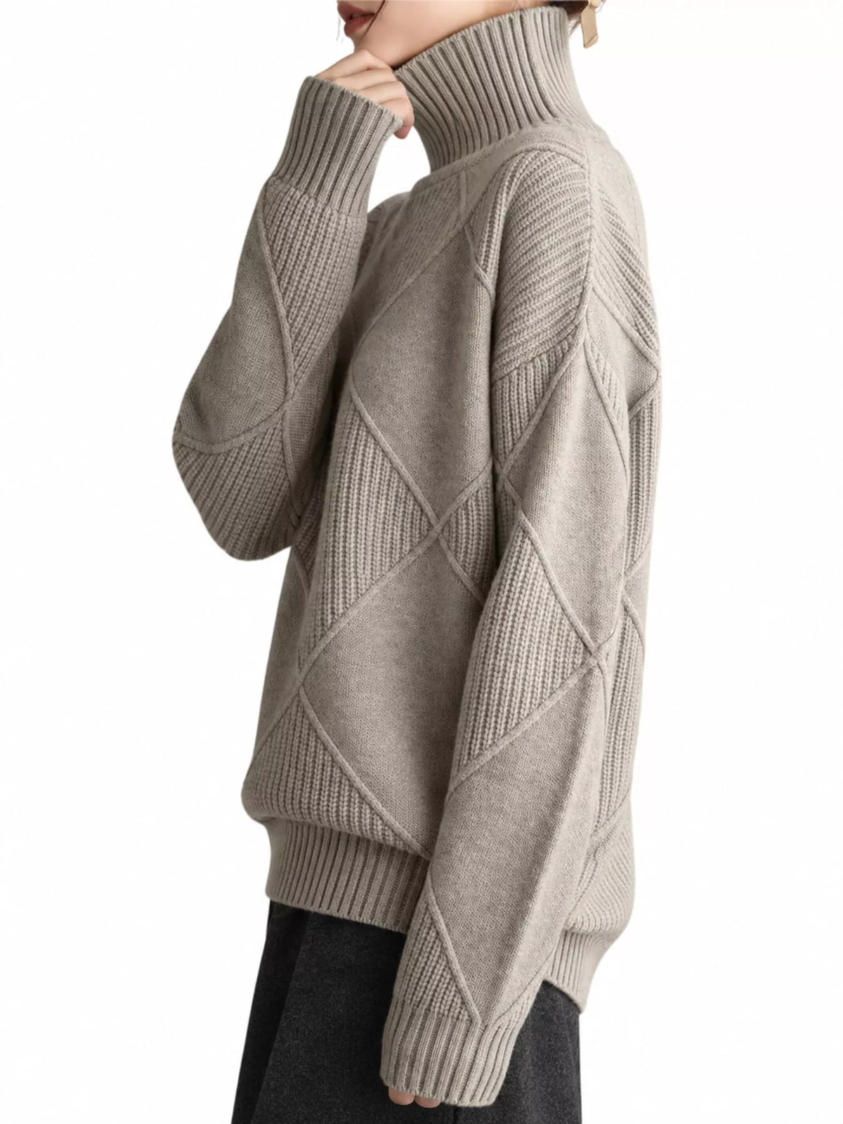 Full Size Diamond Pattern Turtleneck Sweater Plus Size