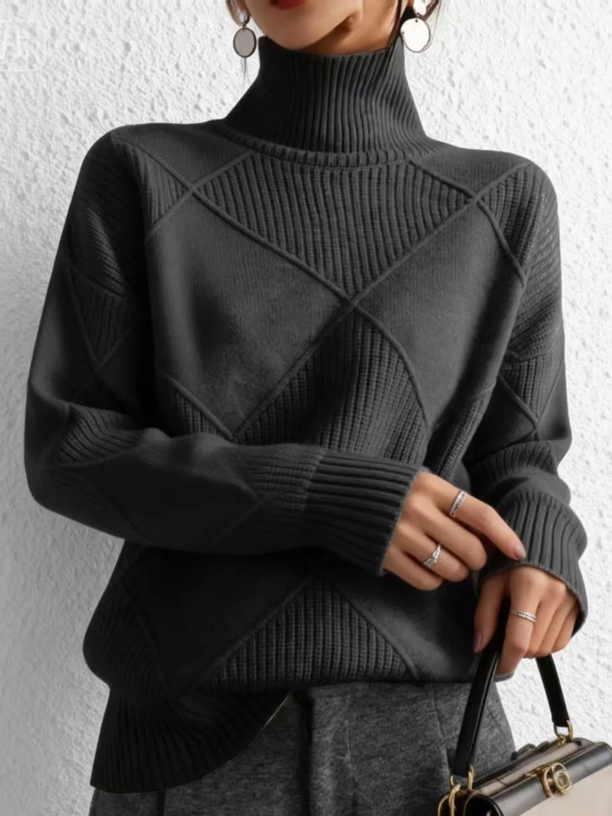 Full Size Diamond Pattern Turtleneck Sweater Plus Size