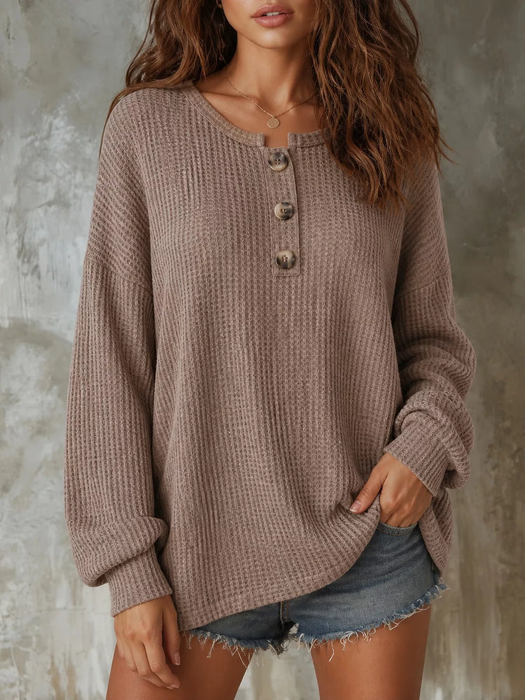Button Detail Dropped Shoulder Knit Top