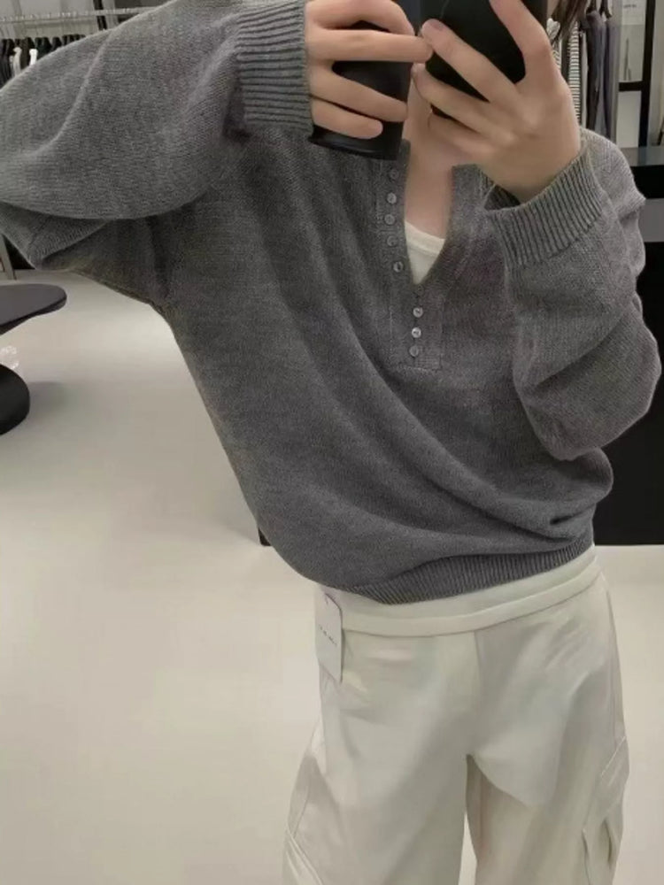 Button Detail Dropped Shoulder Sweater