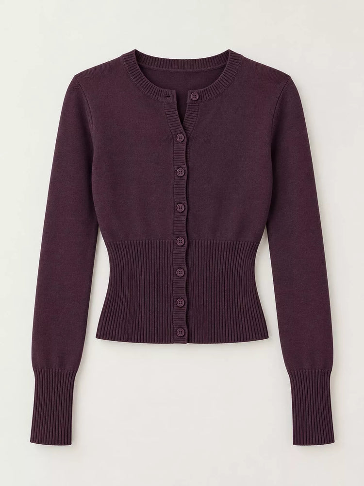 Slim-Fit Ribbed Knit Button-Down Cardigan