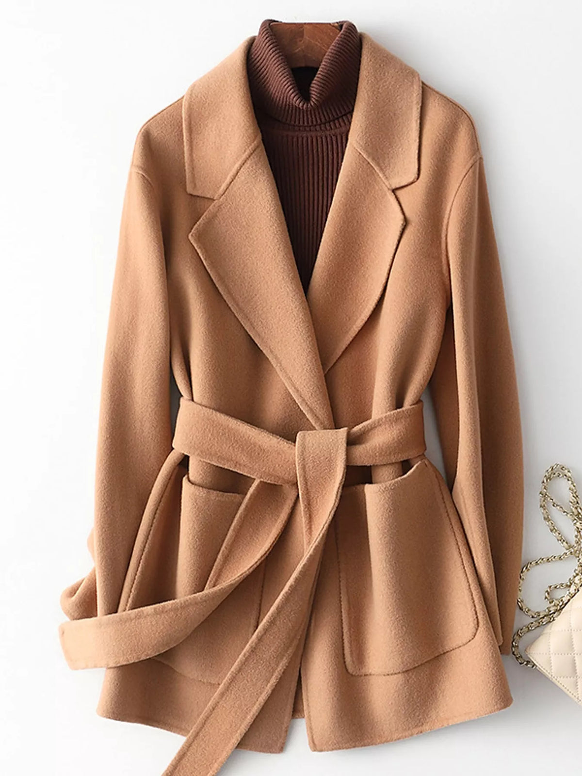 Double-Sided Wool Coat with Belted