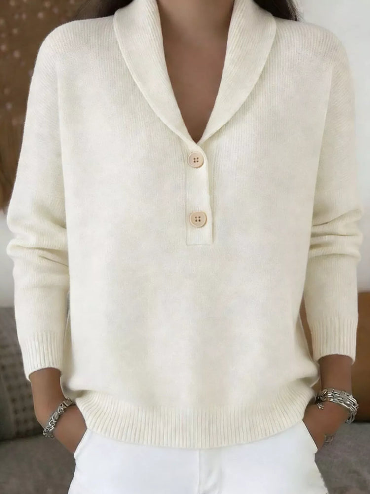 Shawl Collar Button Detail Sweater