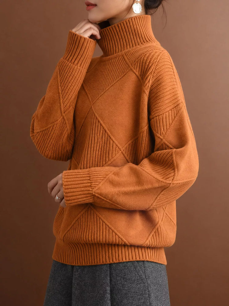 Full Size Diamond Pattern Turtleneck Sweater Plus Size