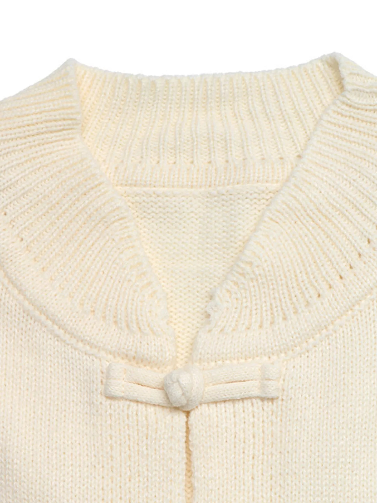 Chinese Knot Button Cardigan with Contrast Side Stripes