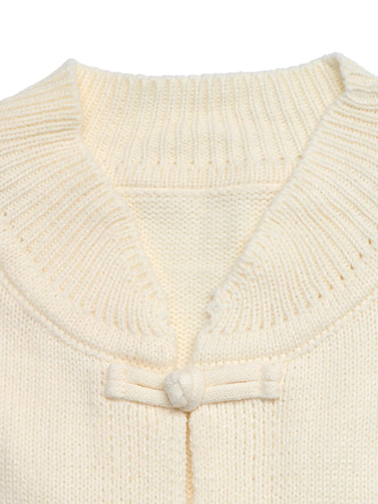 Chinese Knot Button Cardigan with Contrast Side Stripes