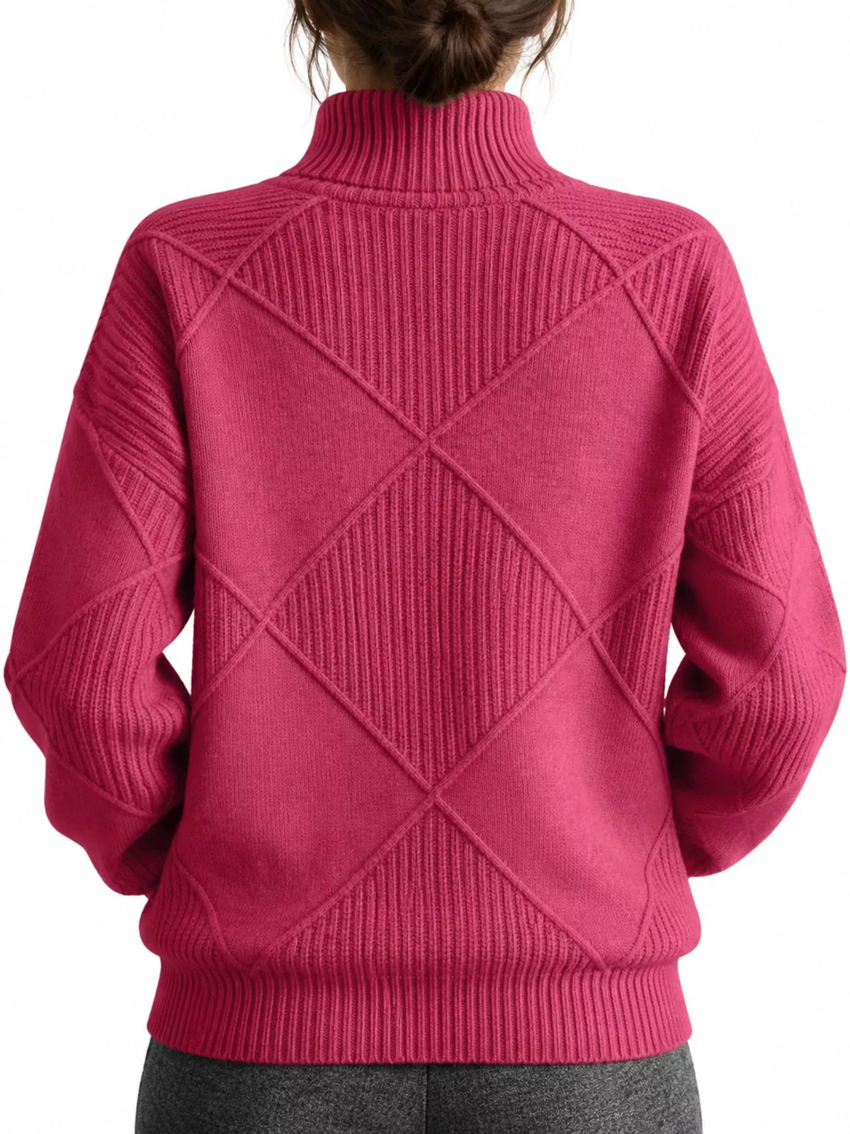 Full Size Diamond Pattern Turtleneck Sweater Plus Size