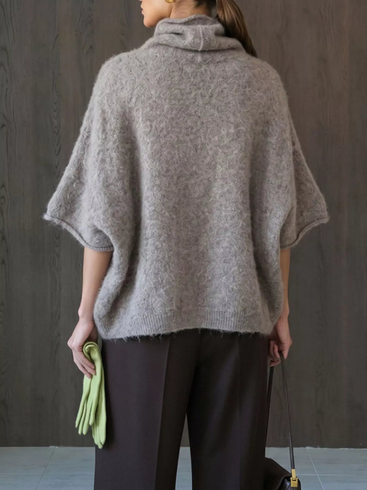 Turtleneck Fuzzy Short Sleeve Sweater