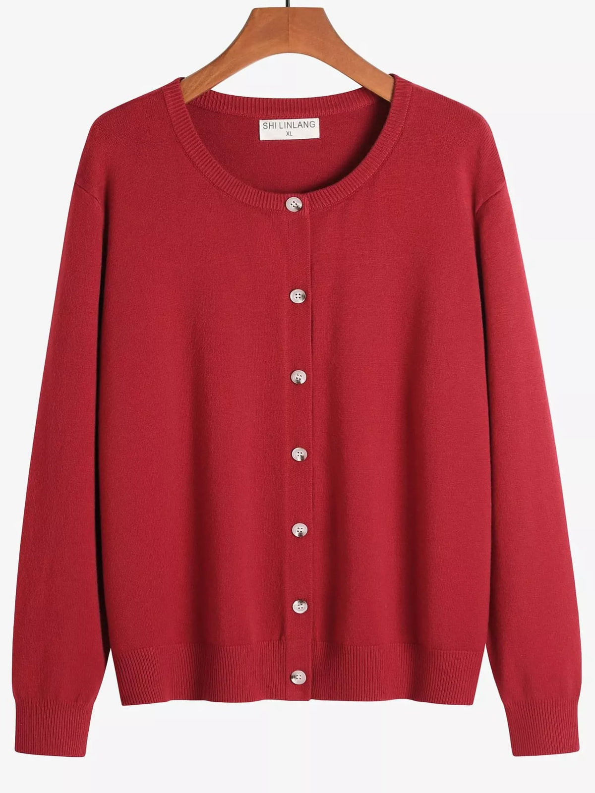 Plus Size Crew Neck Button-Down Knit Cardigan