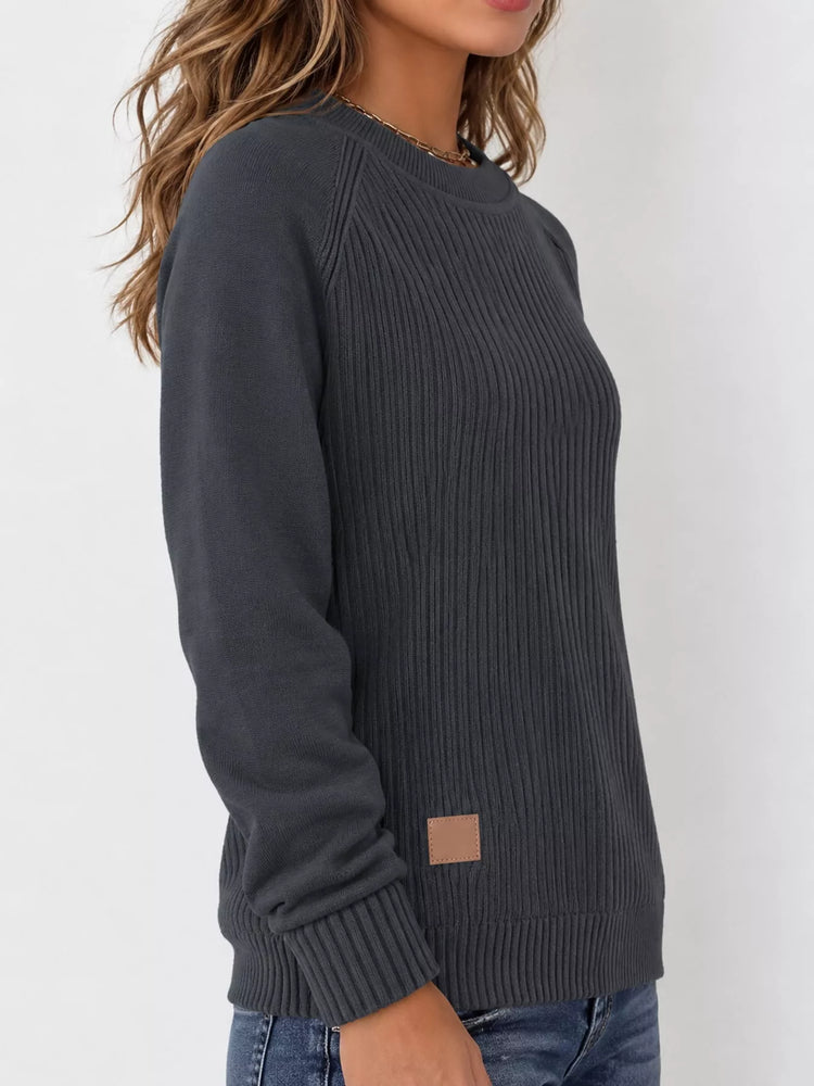 Full Size Ribbed Knit Raglan Sleeve Sweater Plus Size