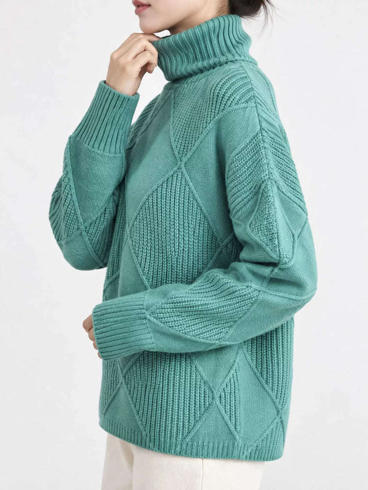 Full Size Diamond Pattern Turtleneck Sweater Plus Size